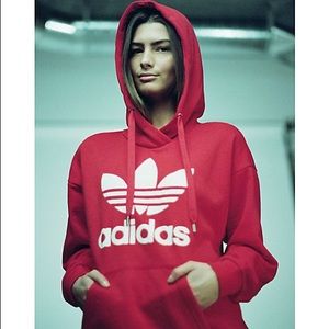 adidas trefoil red hoodie
